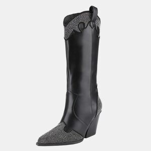 Weeboo Chunk Heel Rhinestone Decor Western Black Studded Women's Boots Sz 8.5